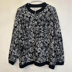 Women's Appleseeds Zip Up Sweatshirt Jacket 100%‎ Cotton Black Paisley Floral 2X
